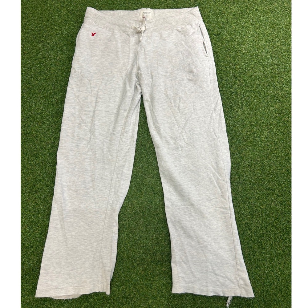 American Eagle Gray Wide Leg Distressed Sweatpants Mens Medium Drawstring Pocket